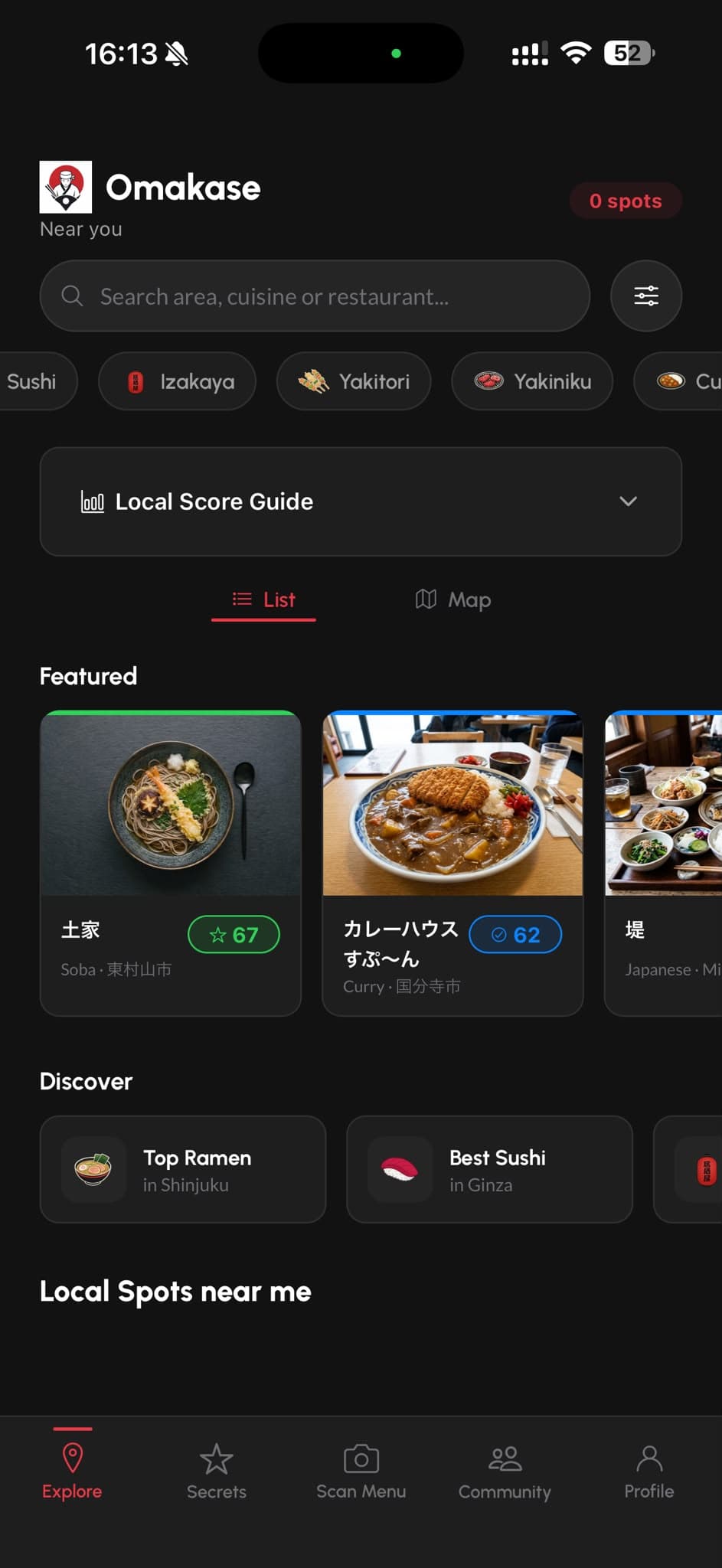Discover featured and nearby local spots